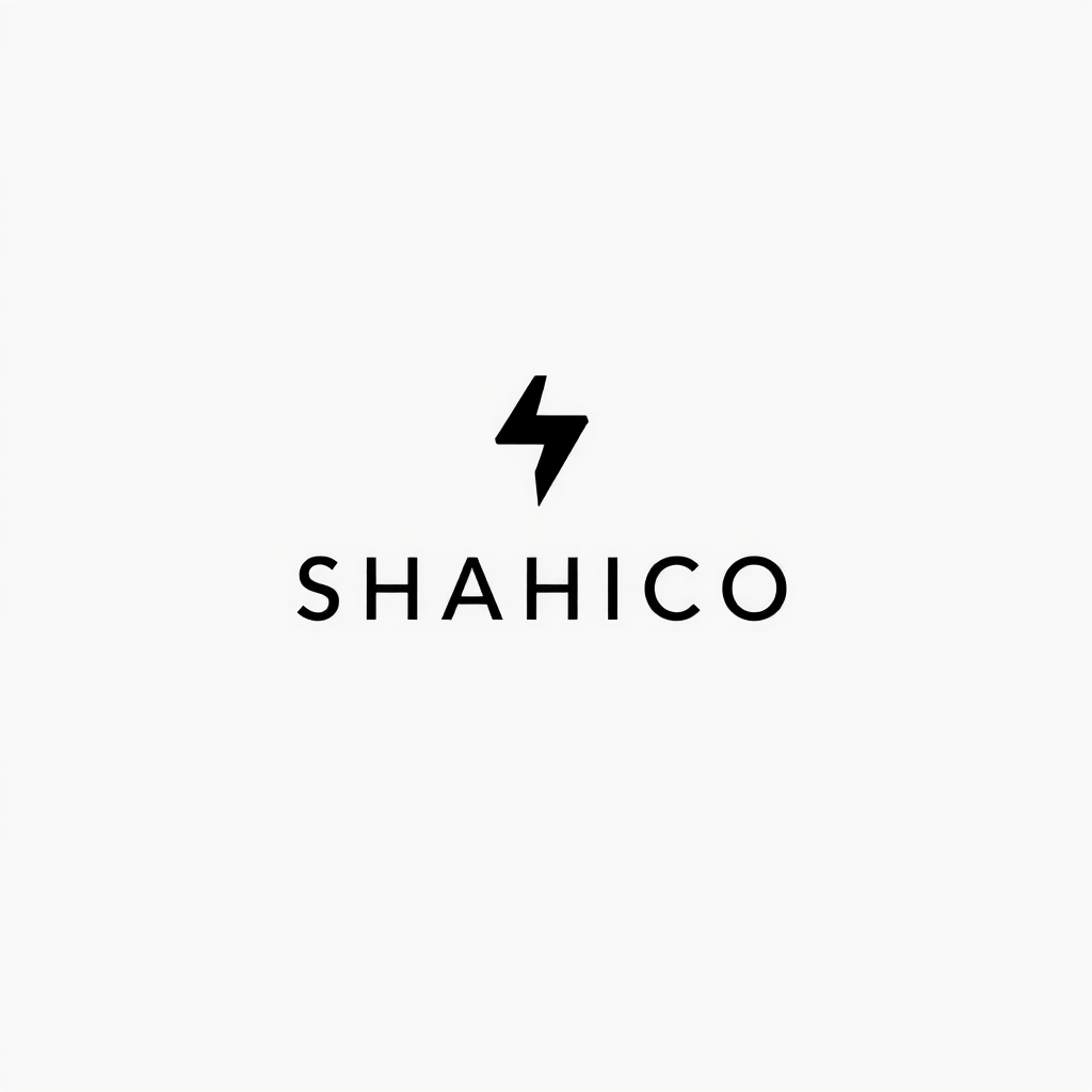 Main logo studio: Create a minimalist premium logo for "SHAHICO", an industrial electrical company. Use a clean modern sans-serif font and a simple distinctive symbol i