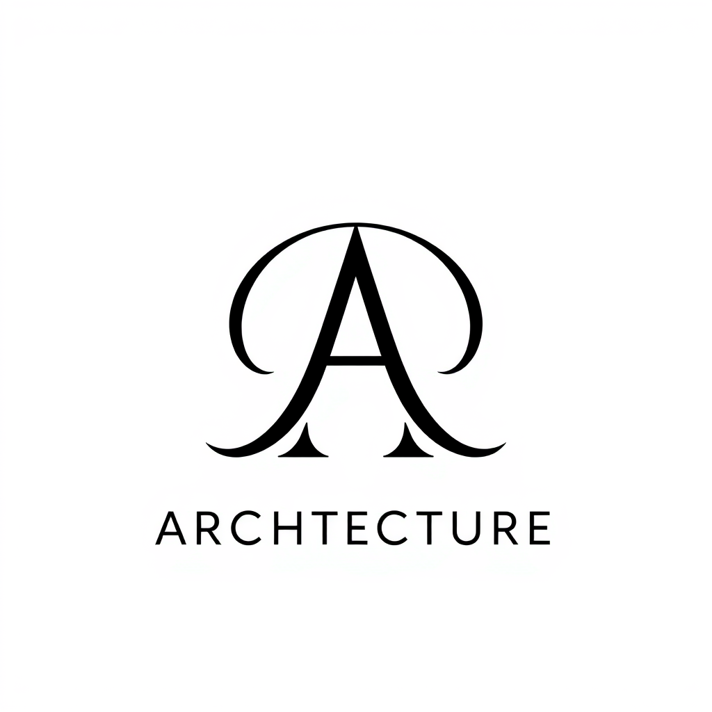 Monogram Logo idea: monogram logo combining the letters Minimal for architechture , elegant intertwined letterforms, flat vector logo, centered, solid white background, h