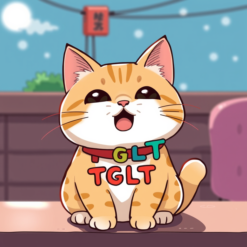 Main logo studio: shows “TGLT” on a Manekineko cat in the style of the dandadan anime