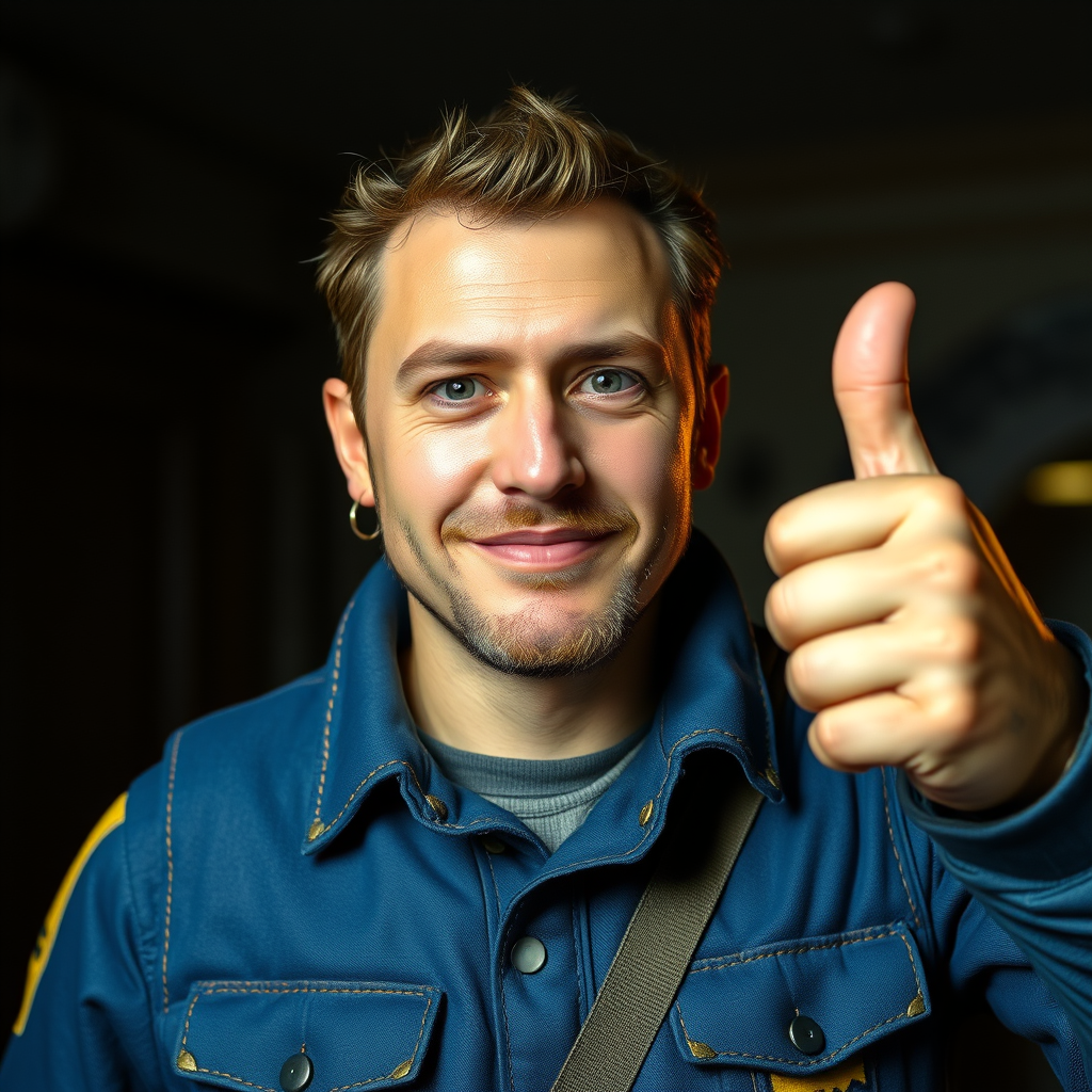 Main logo studio: the thumbs up guy from fallout like the original