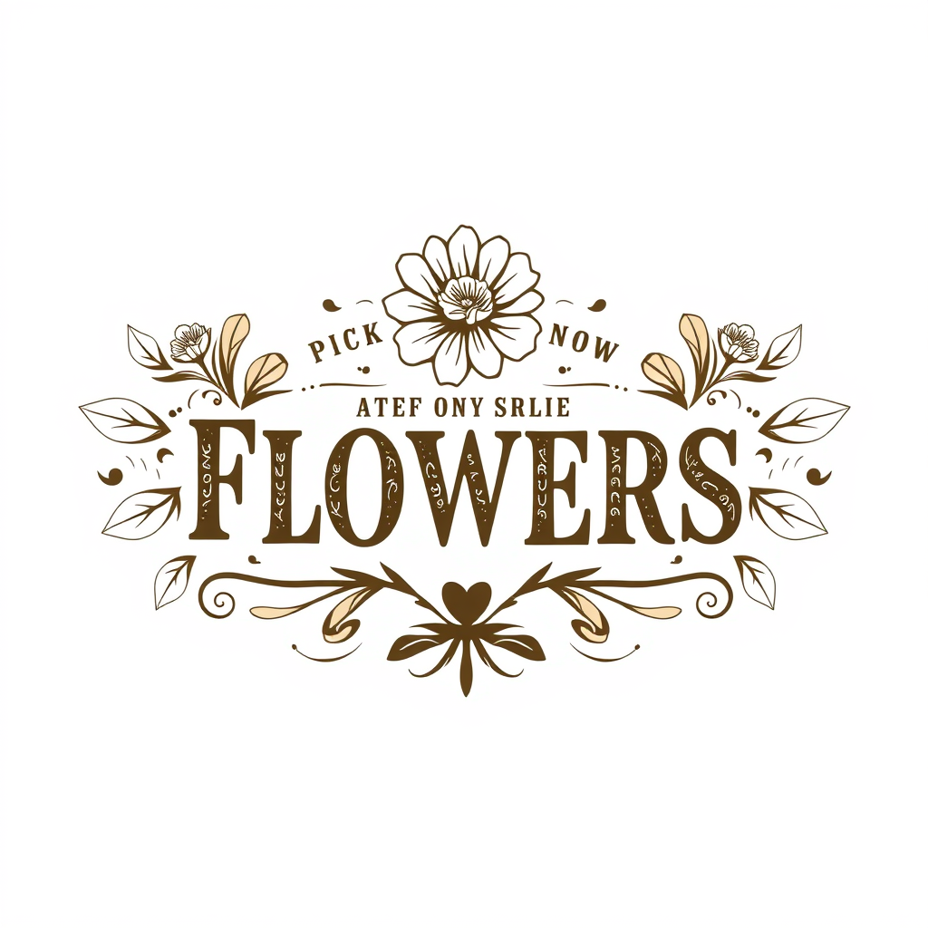 Vintage Logo idea: vintage retro logo for an eco friendly pick your own flowers for vases and bouquets , classic retro design, aged typography, hand-drawn vintage illust