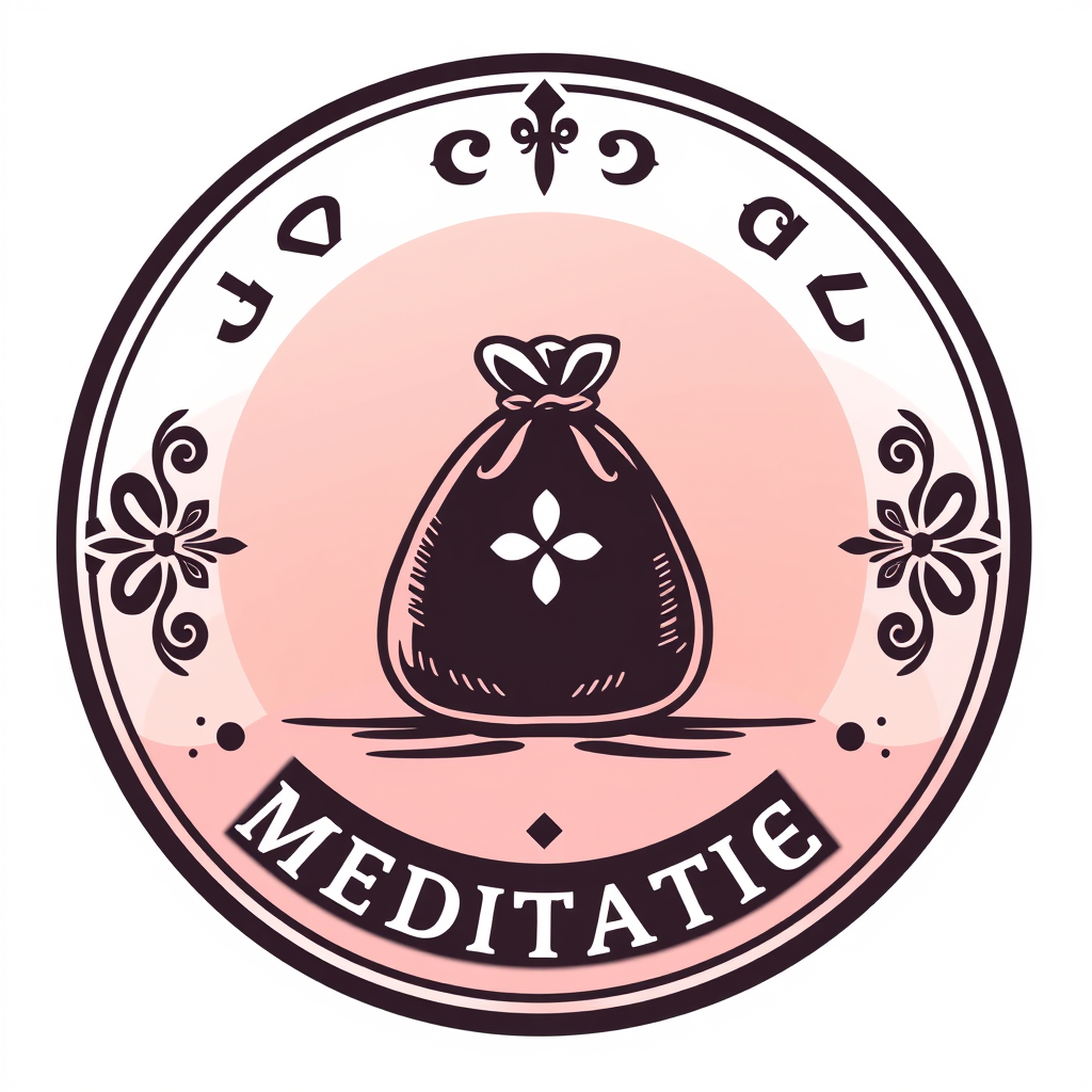 Vintage Logo idea: vintage retro logo for rounded app icon logo for a meditation app, calming gradient, bag symbol , classic retro design, aged typography, hand-drawn vi