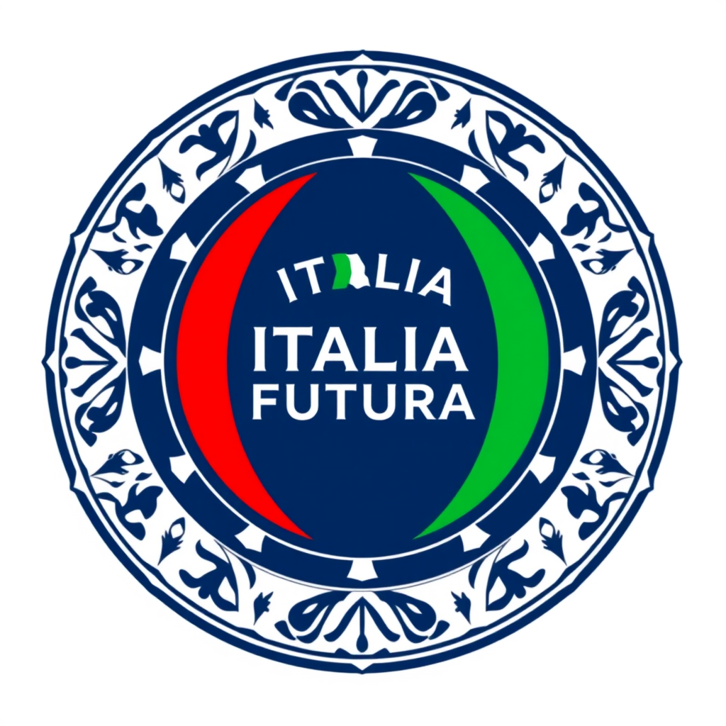 Emblem Logo idea: emblem logo of Genera un logo di un partito politico, con colori navy, oro e verde, in cui ci sia in risalto anche il tricolore italiano e una scritta