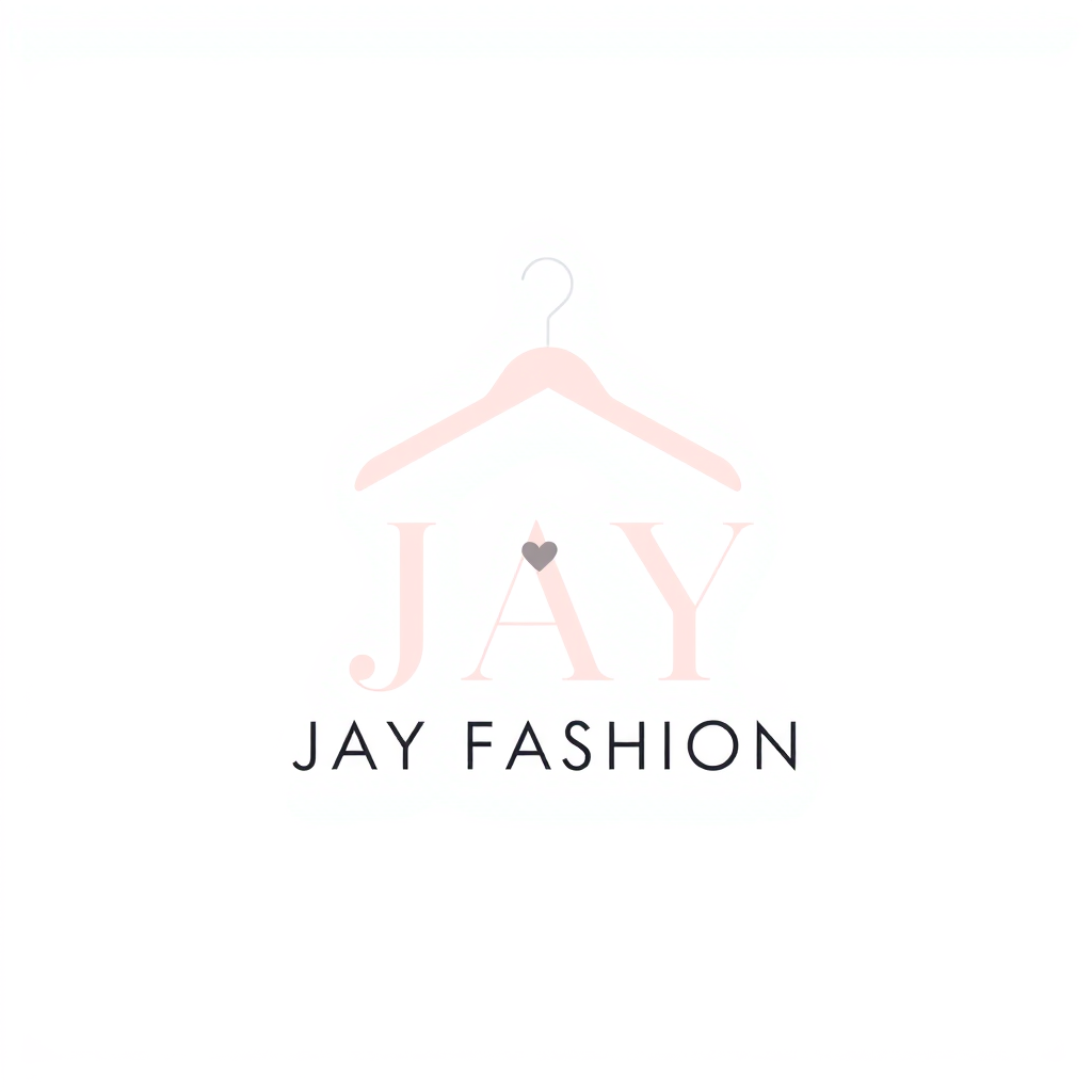 Main logo studio: > Create a premium, cute and memorable logo for JAY FASHION, a children's and baby clothing brand. Use a simple elegant baby hanger with a tiny heart