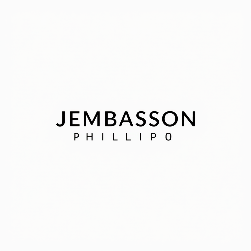 Wordmark Logo idea: wordmark logo of JEMBASSON PHILLIPO , bold clean typography, flat vector logo, centered, solid white background, high contrast, professional brand ide