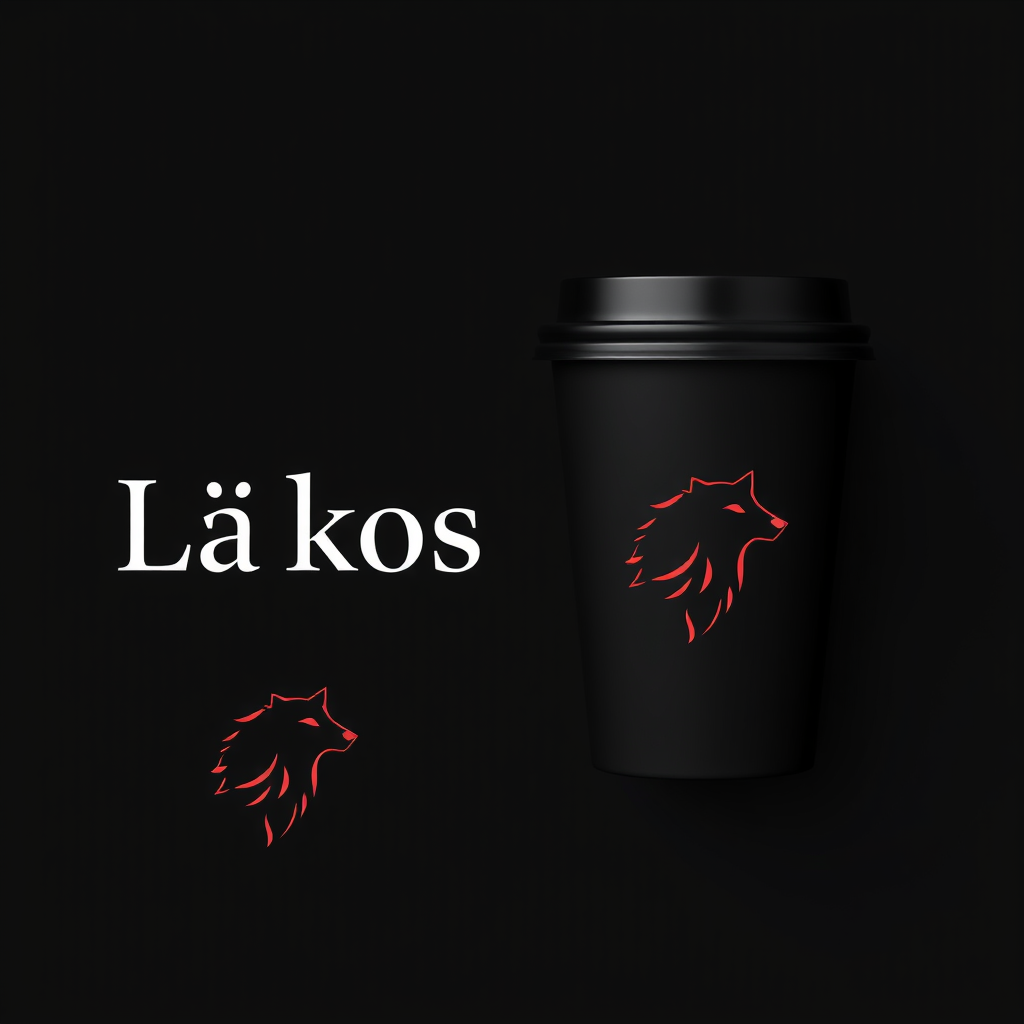 Main logo studio: Create a premium minimalist logo for a coffee shop named “Lýkos”. Make the word Lýkos prominent in a beautiful, elegant, distinctive font, preserving 