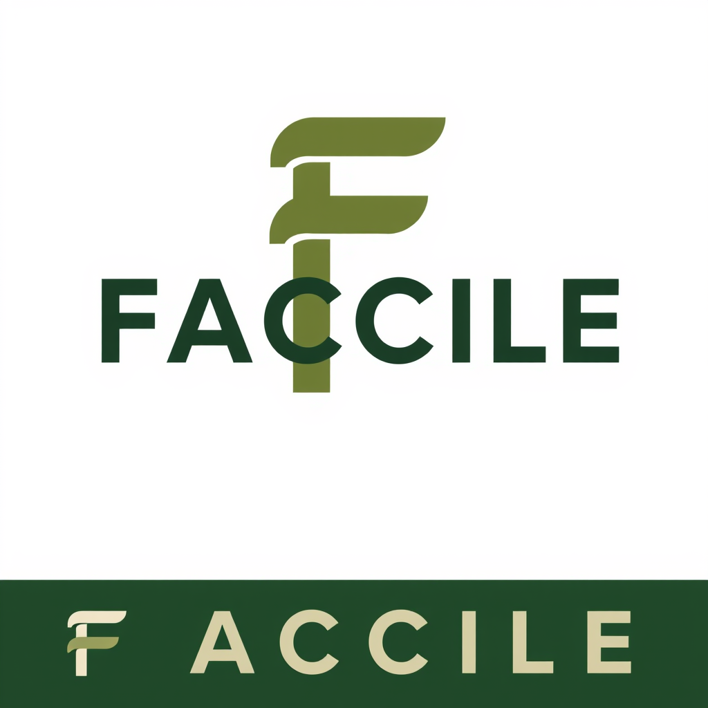 Main logo studio: Modern premium coffee logo for “FACILE”. Create a unique custom “F” symbol inspired by flow, movement, simplicity and coffee. Bold, geometric, smooth 