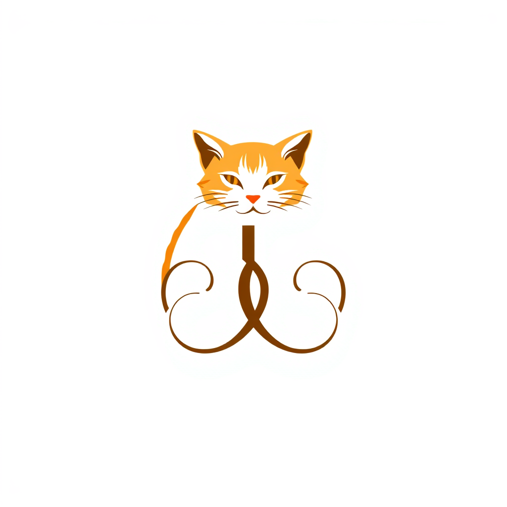 Monogram Logo idea: monogram logo combining the letters Hazme un logo para una repostería de un tierno gatito color naranja acicalándose sentado con un postre de pastel d
