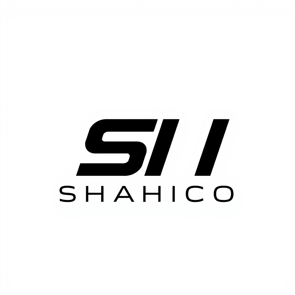 Main logo studio: Design a sophisticated minimalist logo for "SHAHICO". Make the first letters "SH" the main symbol, combining both letters with a continuous electrical