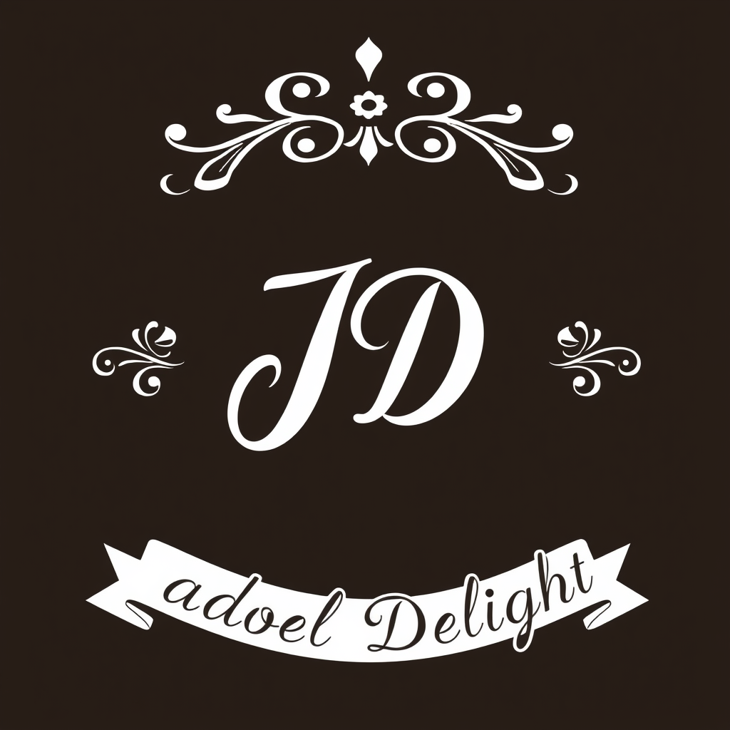 Main logo studio: Logo épuré et élégant pour la vente de pâtisserie. Écriture de type handwriting des initiales J D en doré. Decorations élégante en dessus et en dessou
