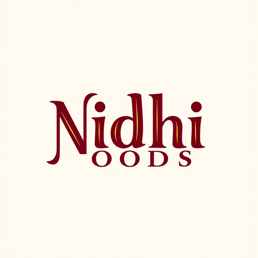 Lettermark Logo idea: lettermark logo of the letters NIDHI FOODS, premium Indian FMCG food brand, sophisticated custom wordmark, strong elegant typography, deep burgundy an