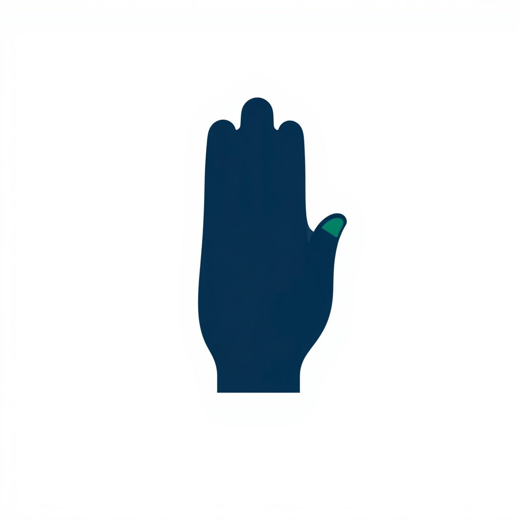 Main logo studio: Use a professional color palette of deep navy blue, emerald green, and white. Make the hand symbol dark navy blue with subtle emerald green accents to