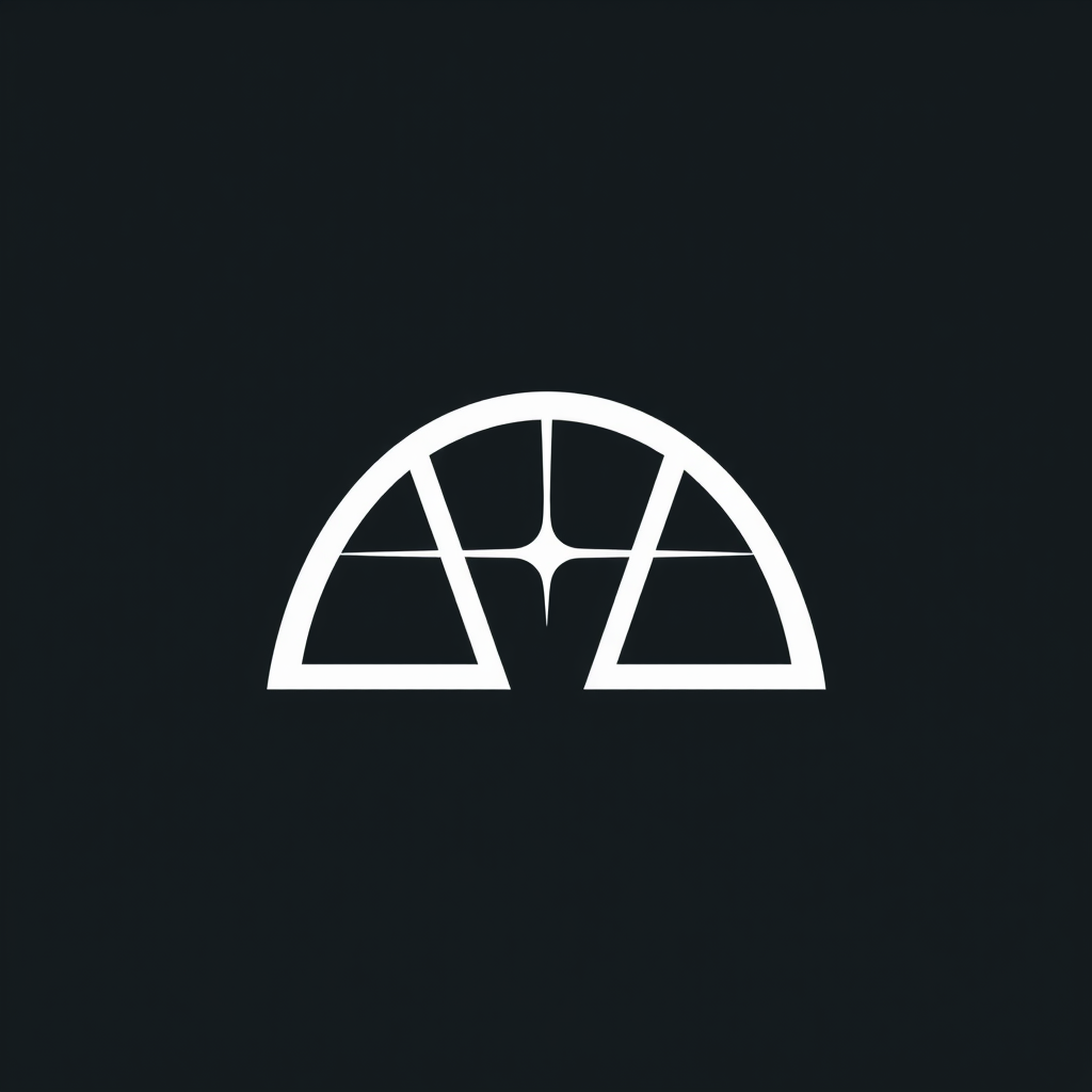 Main logo studio: Create a luxurious minimalist logo for “ArcAxis”. Design one continuous geometric monolithic symbol that subtly represents an abstract “A”, an arc and