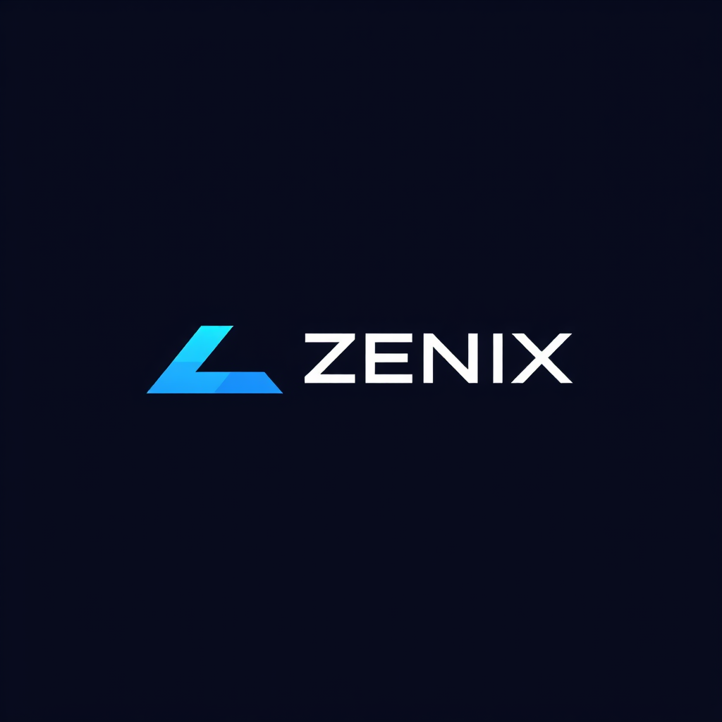 Main logo studio: Create a premium minimalist logo for "ZENIX", a futuristic tech brand creating AI apps, software, SaaS and games. Use a unique abstract geometric symb