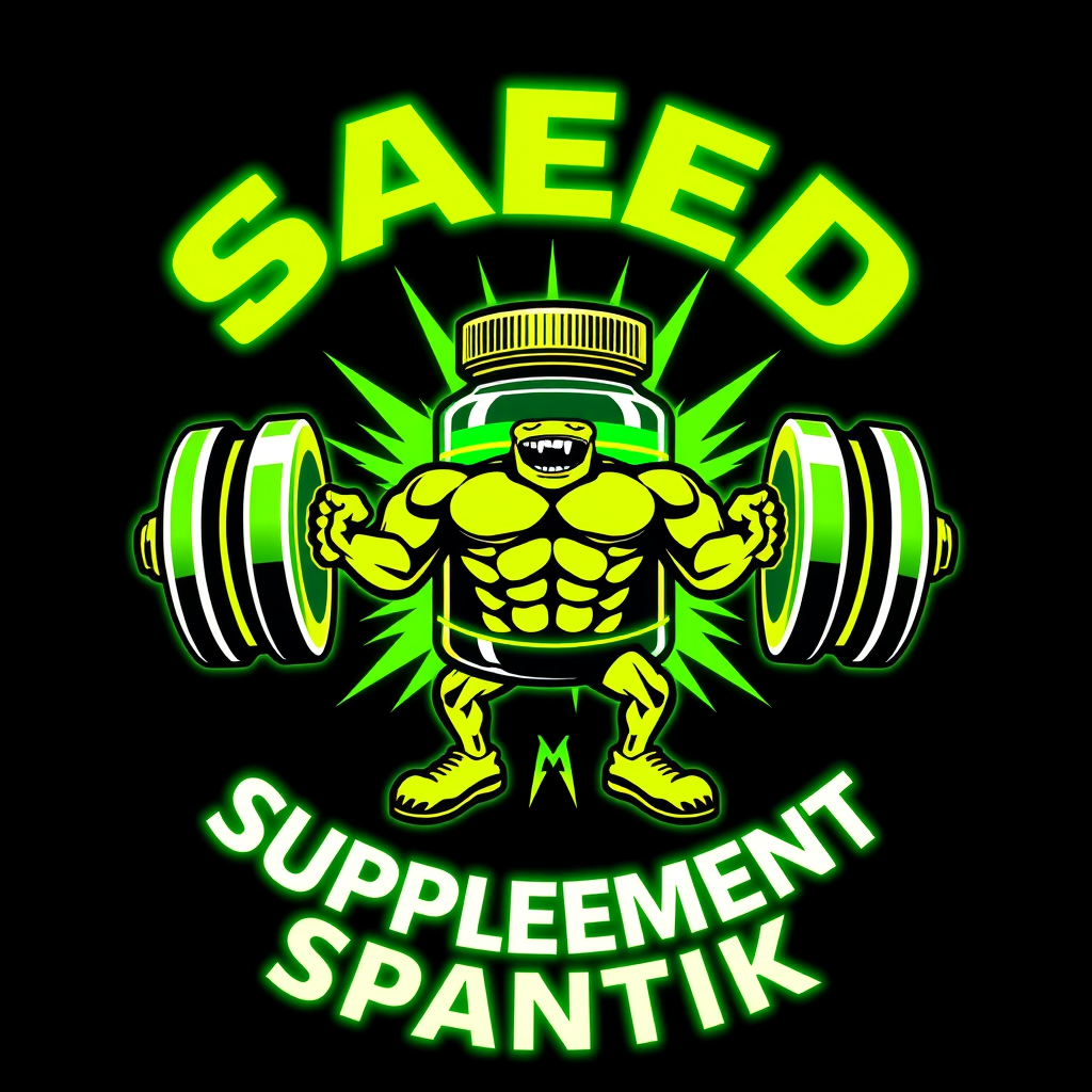 Main logo studio: Hardcore supplement logo. Center: a muscular supplement jar with arms and legs, lifting a straight, balanced barbell with large equal weight plates. “