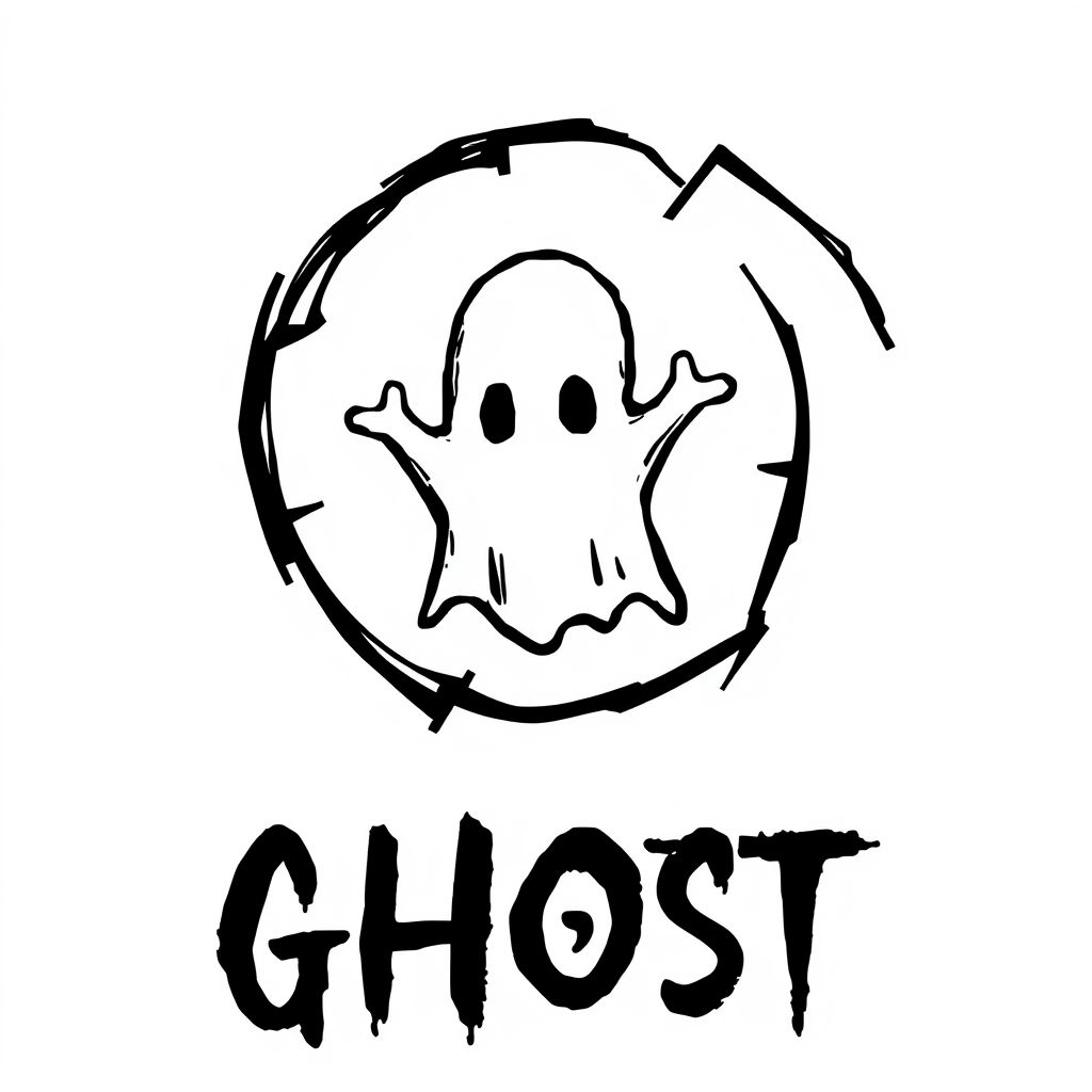 Main logo studio: Create a mysterious premium logo for a streetwear brand named “GHOST”. Keep a half-visible ghost as the central character, cute but slightly scary. Su