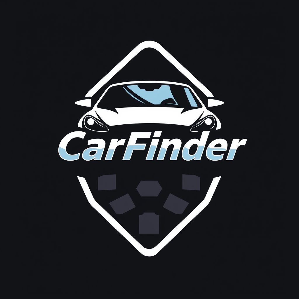 Main logo studio: crie um logo com o nome de: CarFinder e que tenha um carro em cima da logo