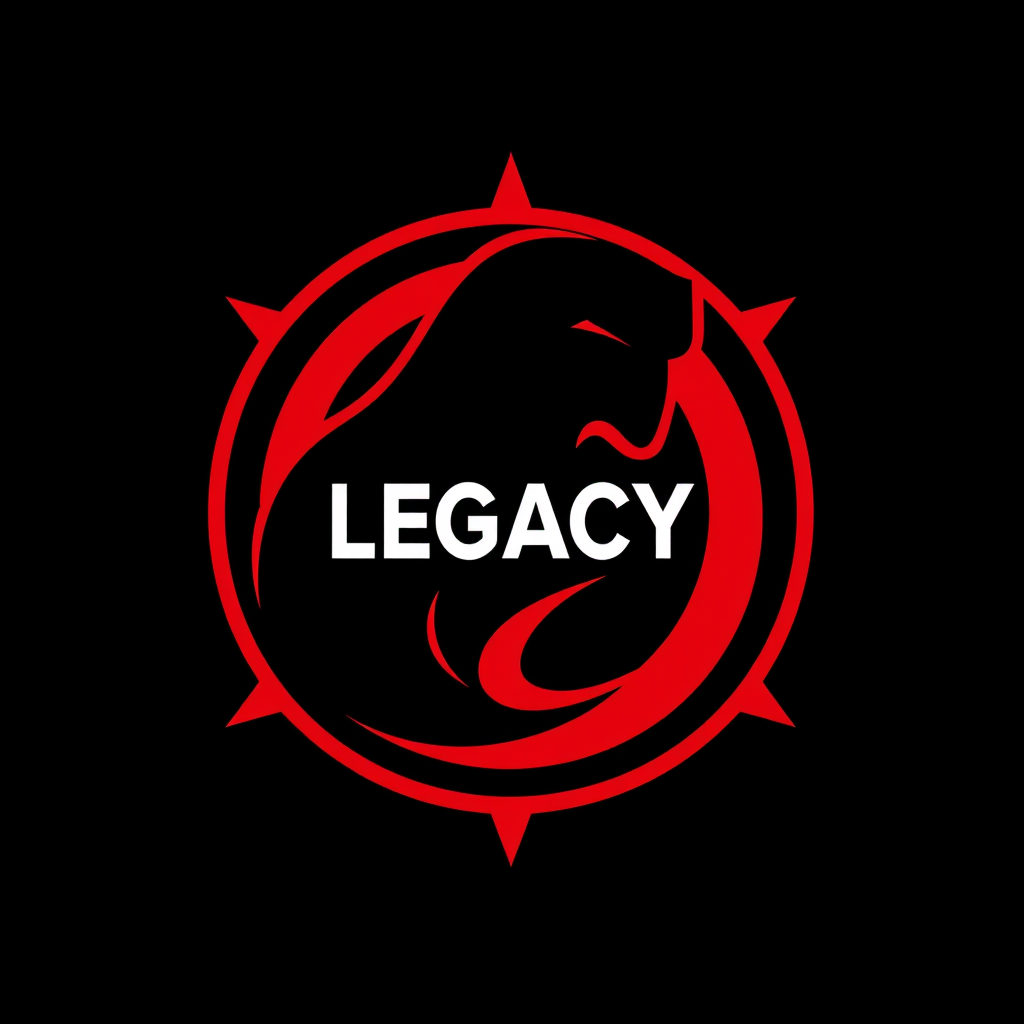 Main logo studio: Diseña un símbolo icónico para una marca de ropa negra llamada LEGACY. Crea un emblema abstracto y original que pueda reconocerse sin leer el nombre. 