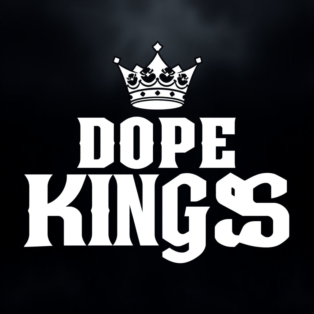 Main logo studio: my brand name is DOPEKINGS all black make sure it has a crown on the top of the word