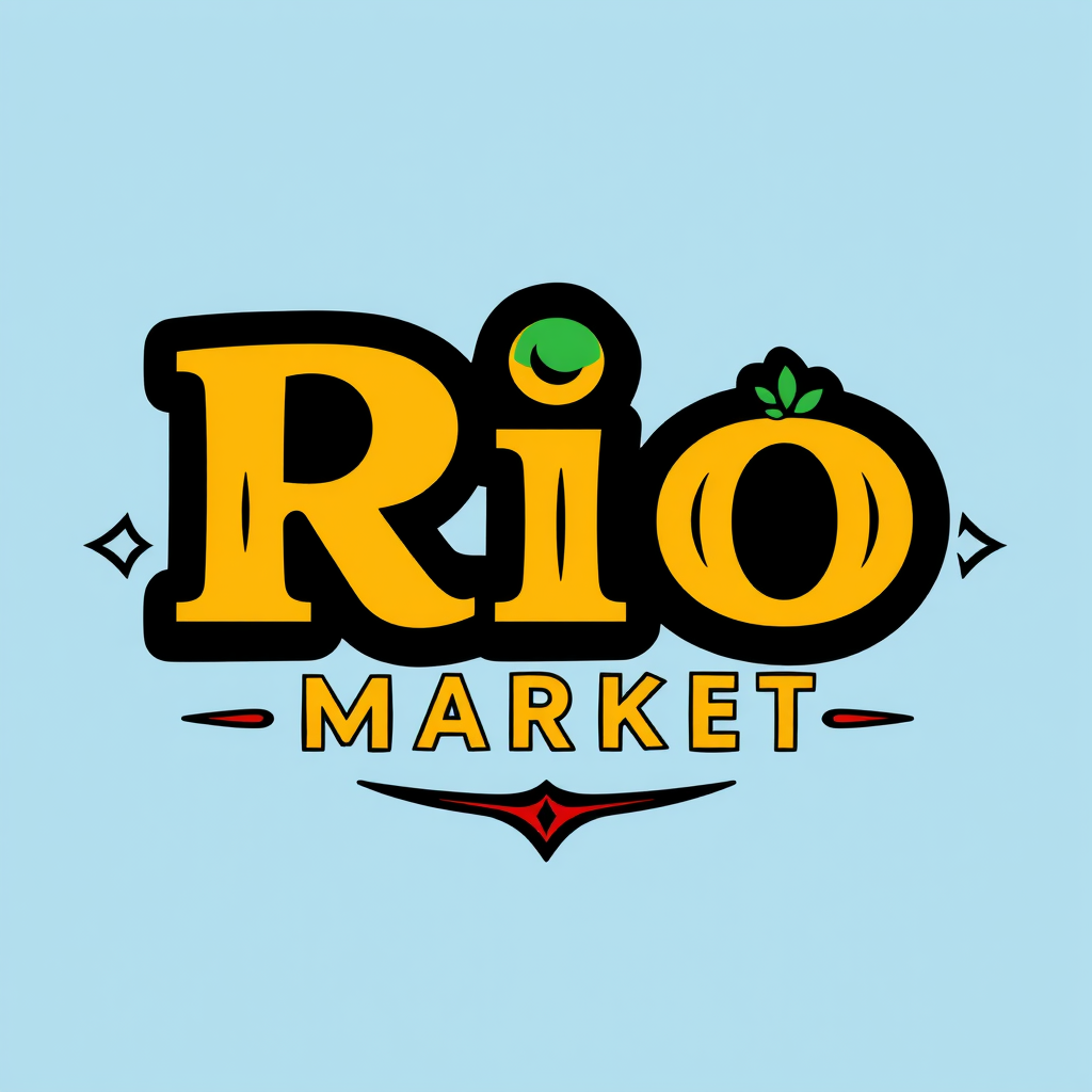 Main logo studio: Create a unique, creative, professional logo for a store named "RIO MARKET". You have complete creative freedom to choose the typography, colors, symb