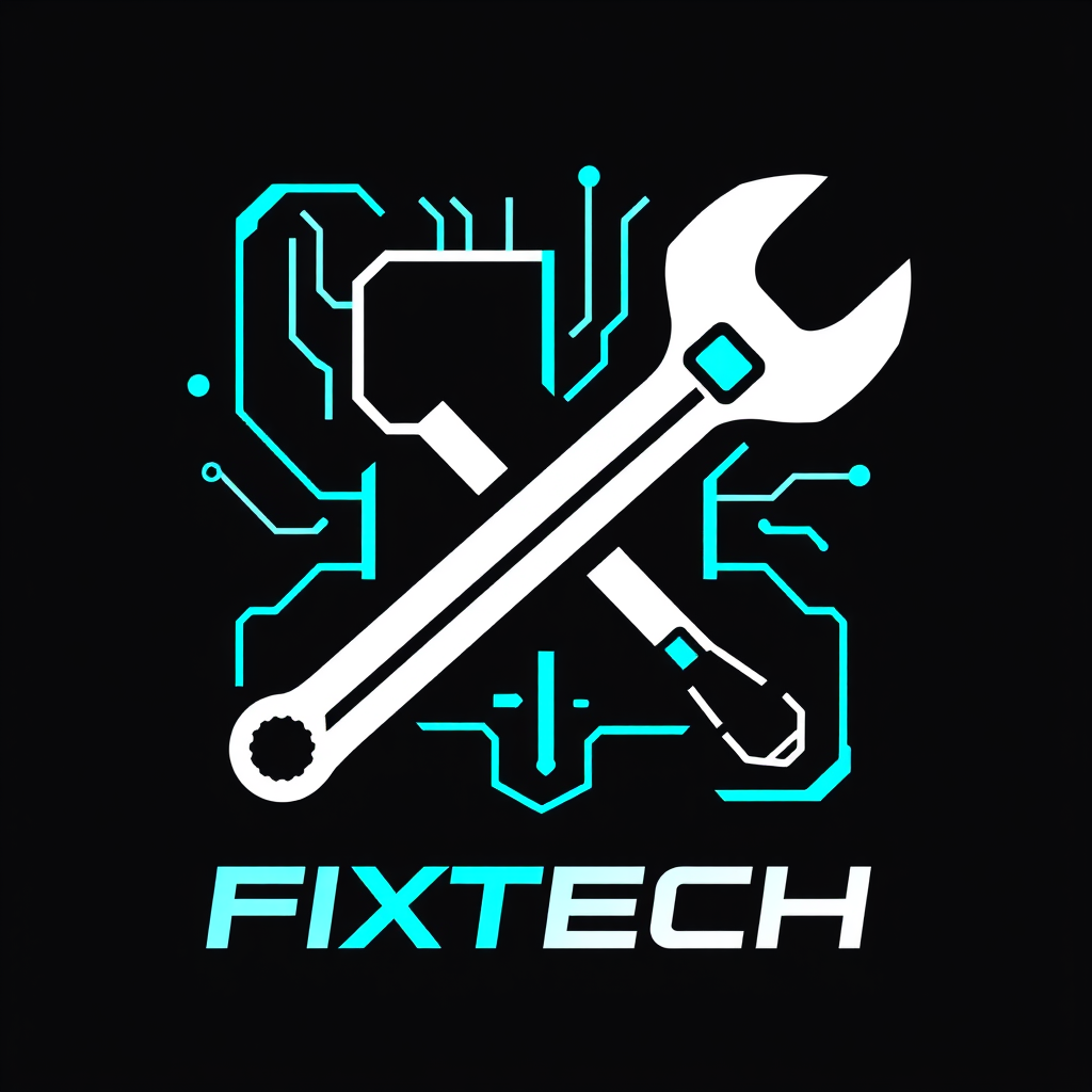 Main logo studio: FIXTECH — futuristic tech repair brand. Create a unique, powerful abstract symbol using electronic circuits, energy flow and precision shapes. The sym