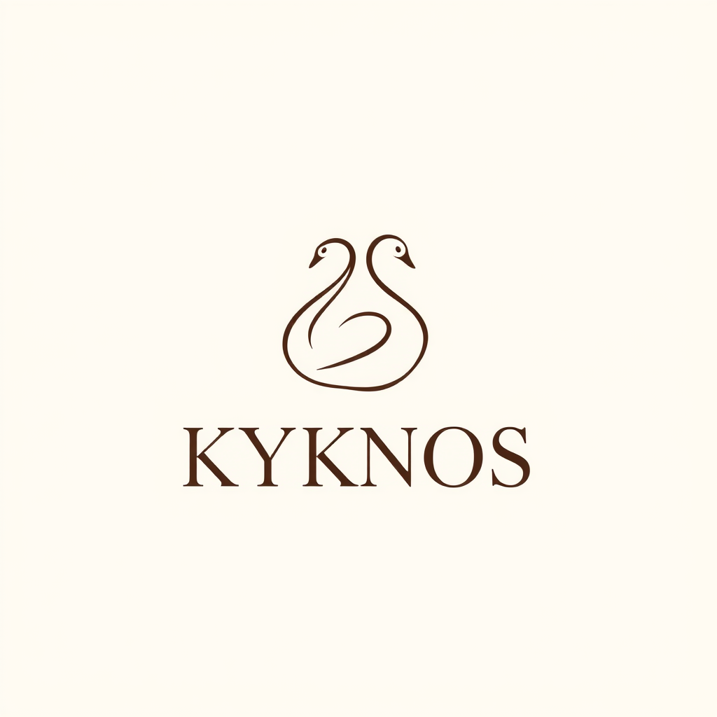 Main logo studio: Minimal elegant logo for a feminine lifestyle brand named KYKNOS. Create an abstract swan shape subtly integrated into the letter K. Soft, delicate, s