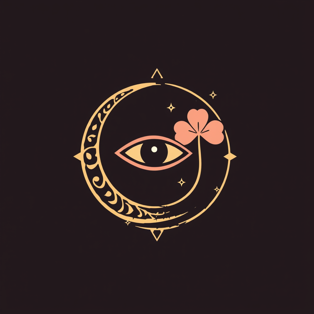 Main logo studio: Create a luxury mystical logo for LUMÉRIA, a brand of lucky and protective amulets. Create one elegant emblem combining a crescent moon, an evil eye,