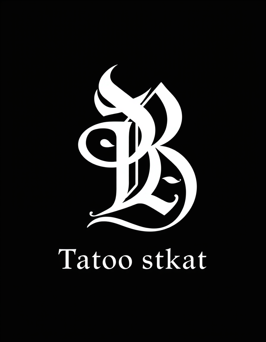 Monogram Logo idea: monogram logo combining the letters Gothic monogram of the letters S and B, white on a black background. Below, under the holotype, write "Tatoo svat"