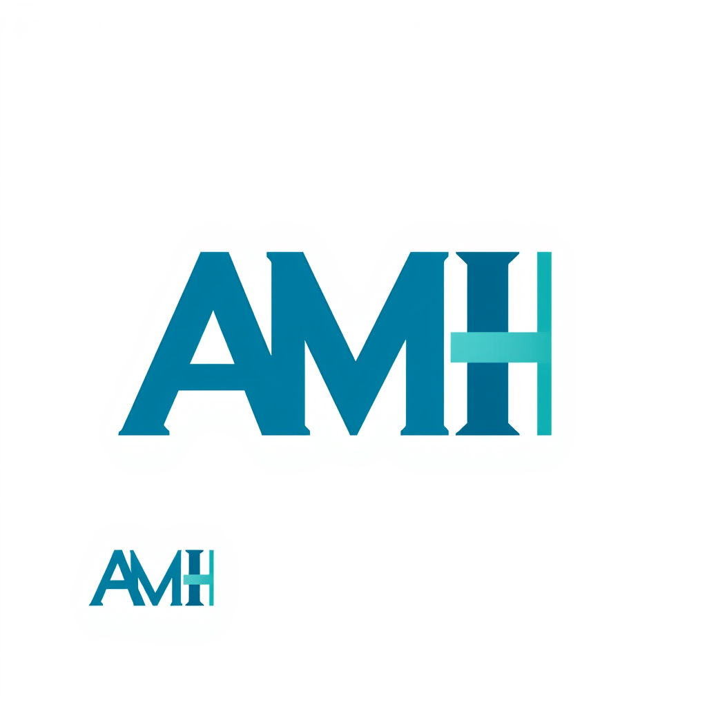 Main logo studio: Design a world-class hospital logo using the initials AMH. The logo should be minimal, modern, and instantly recognizable. Combine the letters into a 