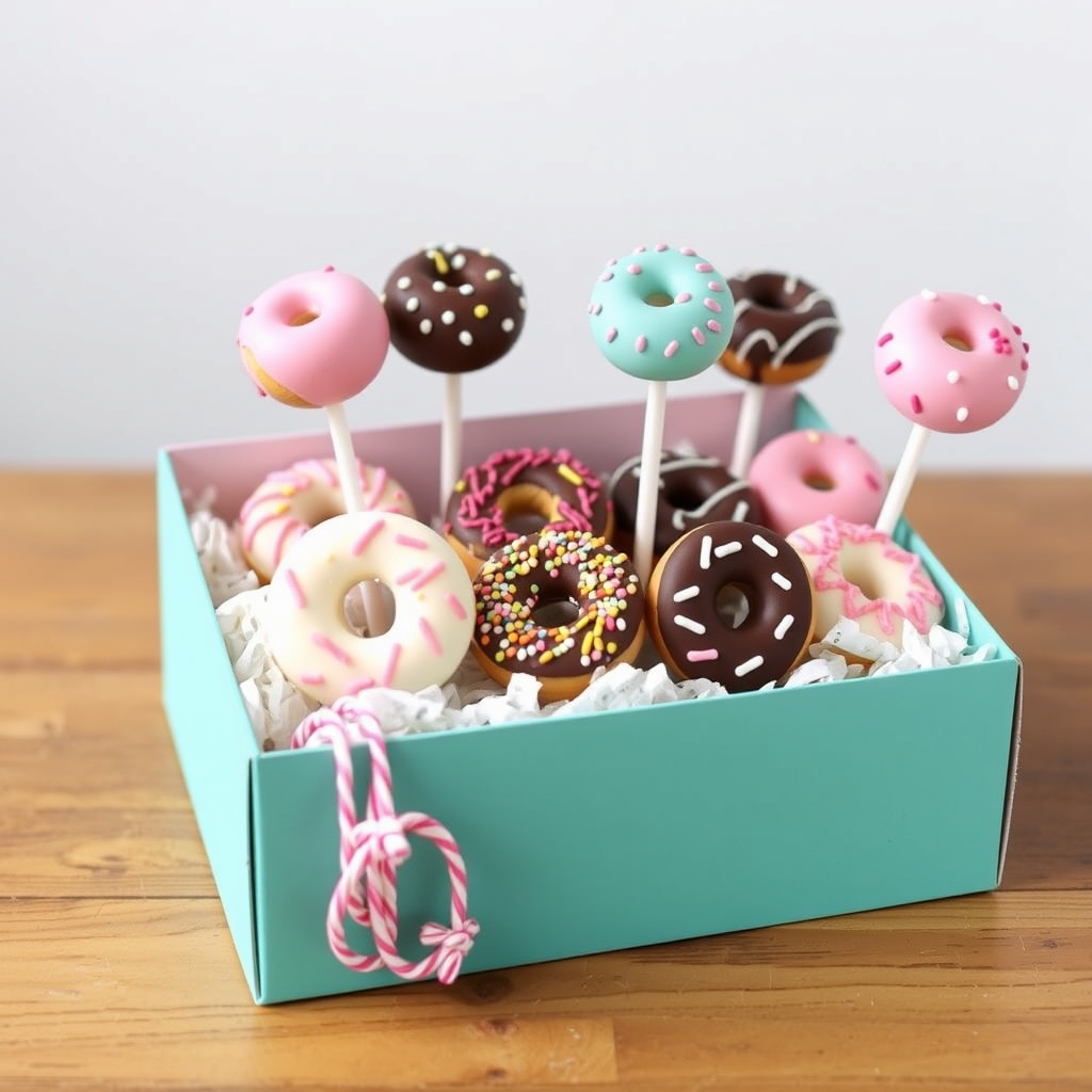 Main logo studio: It is a company of mini cake pop donuts and in the box it includes a box to make bracelets and the box includes bracelets on the sides to grab them