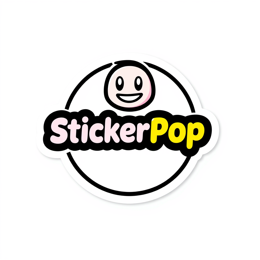 Badge Logo idea: badge logo for Create a fun sticker brand logo called StickerPop. Make it bold, colorful, playful, and meme-inspired, with a funny expressive symbol a