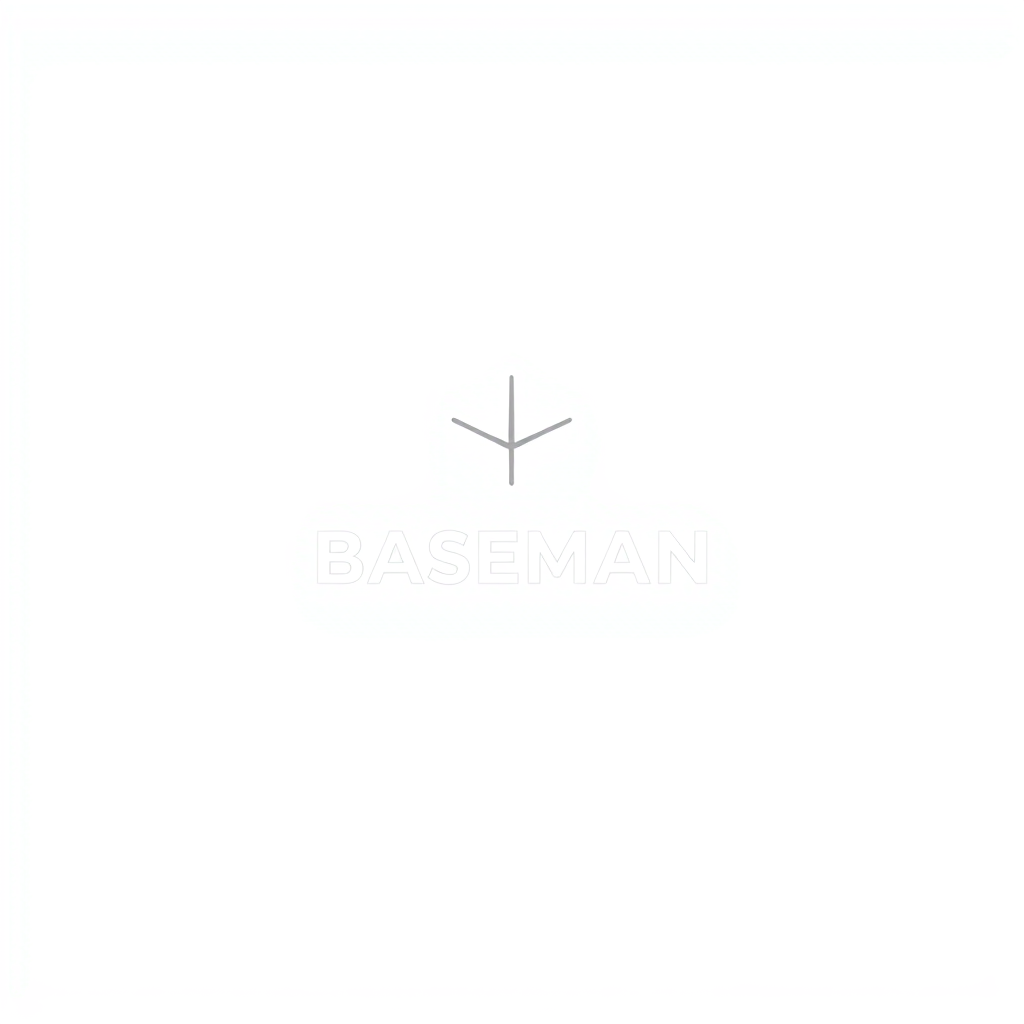 Main logo studio: Create a premium minimalist logo for BASEMAN, an AI-powered career and hiring SaaS. Use white(as background) and #134544(text color) . Design a distin