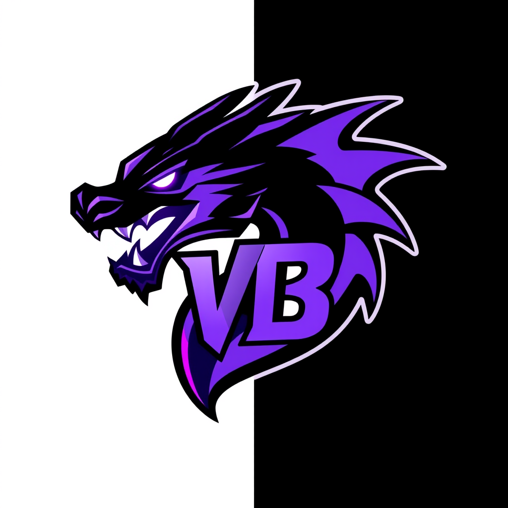 Main logo studio: Hight contrast, hight quality, clean and simple bold esports team emblem logo, a single roaring dragon head, black and glowing neon purple with the le