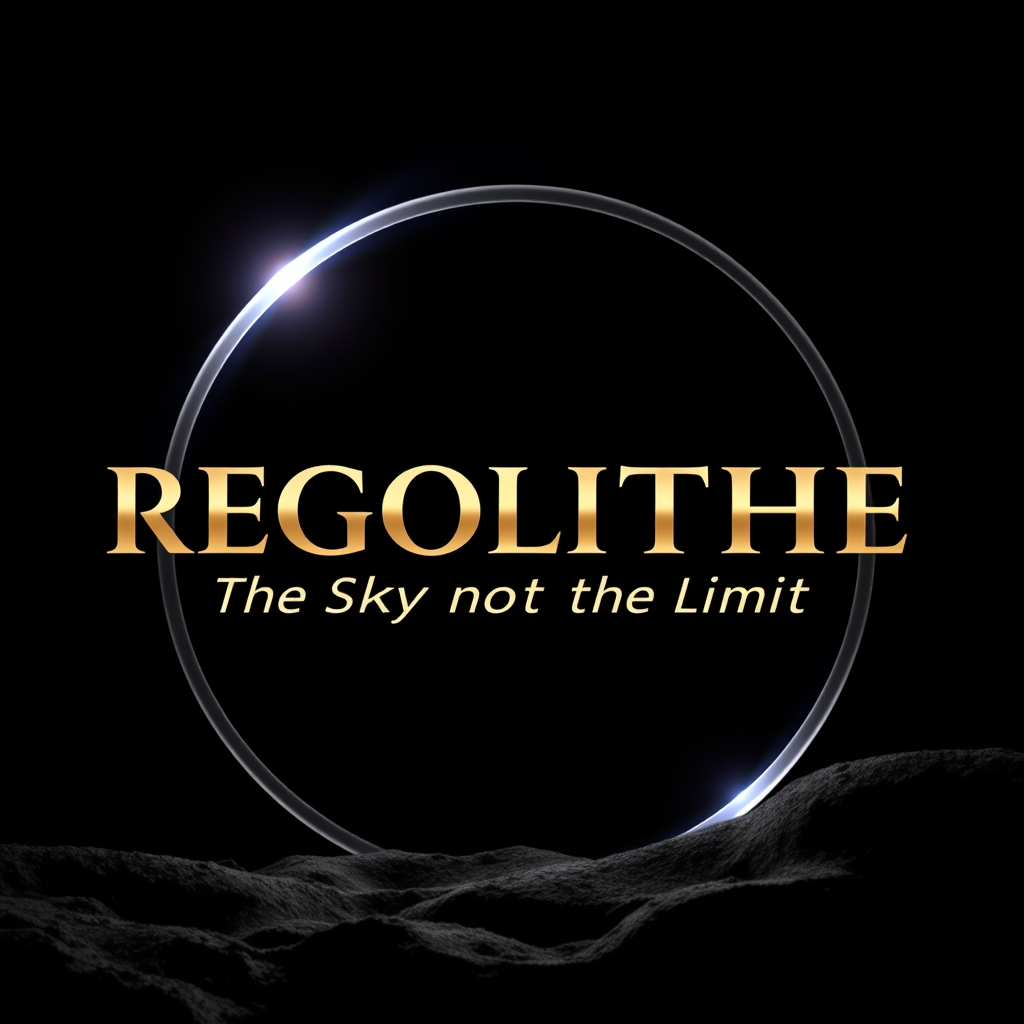 Main logo studio: premium Facebook branding graphic for REGOLITHE. Make REGOLITHE The sky is not the limit, there are footprints on the moon the central focus in elegan