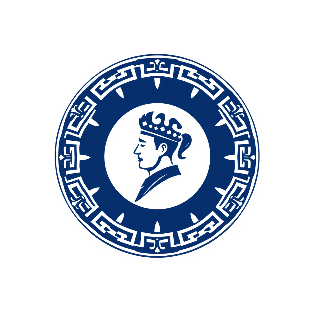 Emblem Logo idea: emblem logo of 金润 JIN RUN FOODS 金润 must in the logo round logo logo background navy blue human profile in the logo food shop , intricate crest seal ba