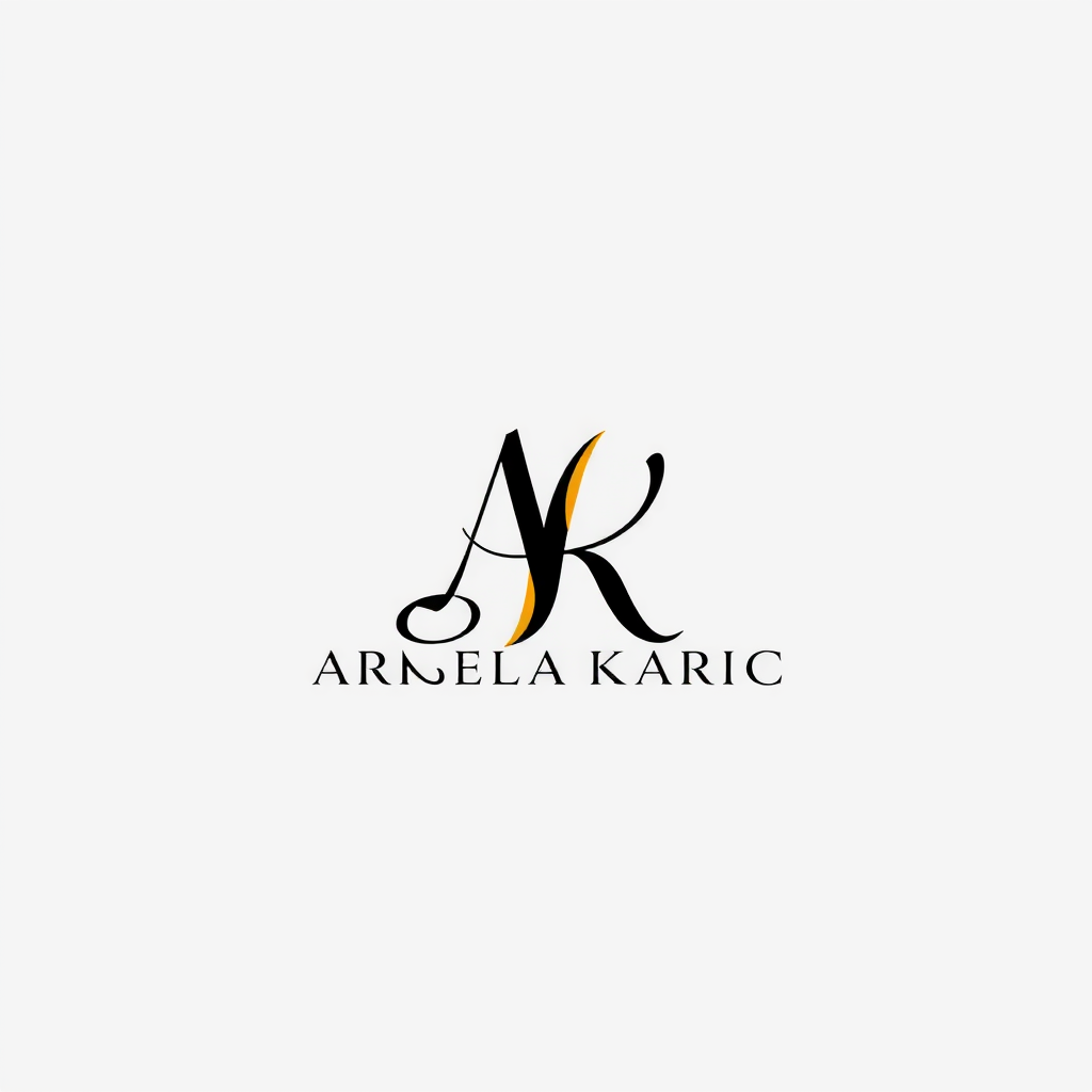 Monogram Logo idea: monogram logo combining the letters arnela karic , elegant intertwined letterforms, flat vector logo, centered, solid white background, high contrast,