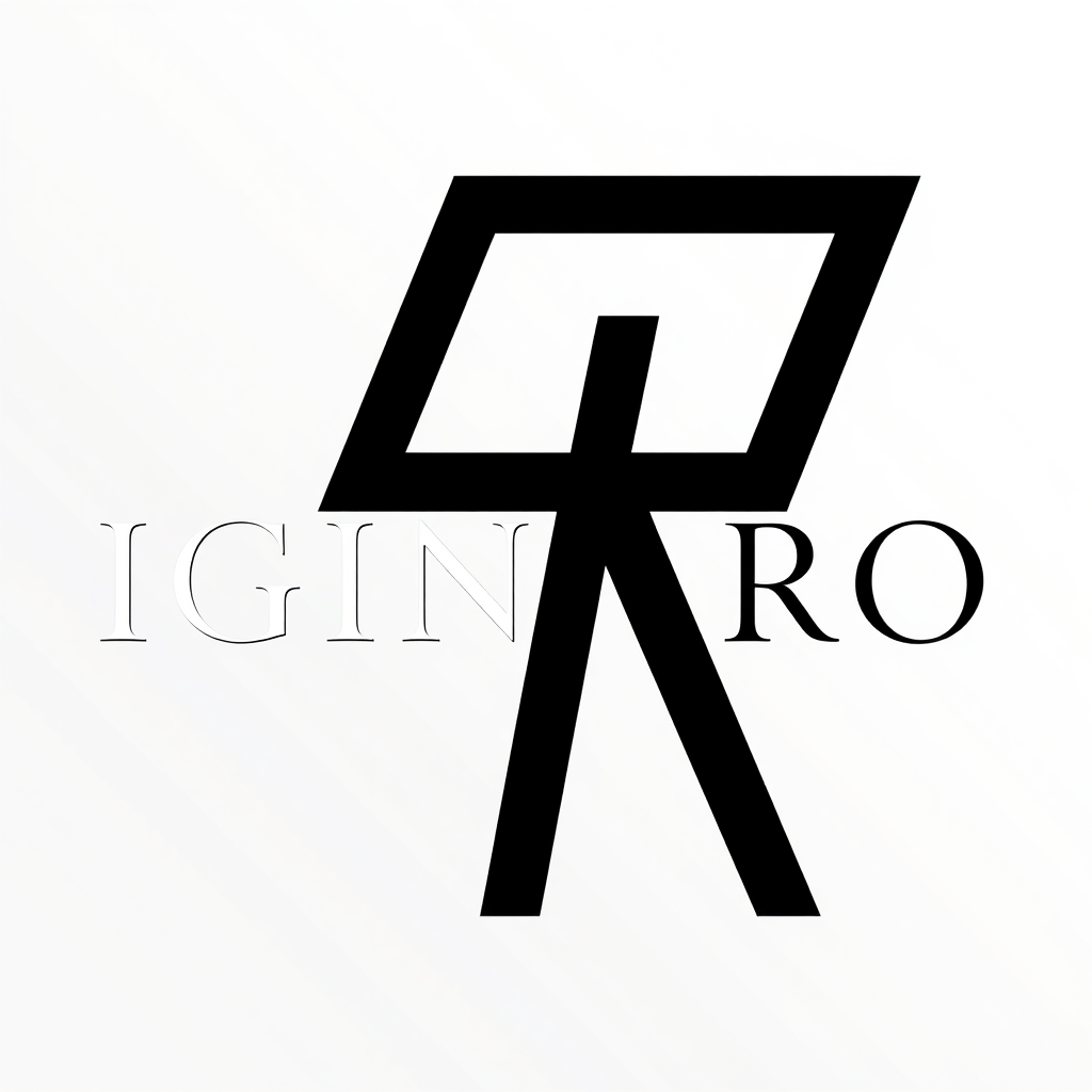 Main logo studio: Create an extraordinary premium corporate wordmark logo reading exactly “IGINRRO”. The entire word must be the logo. Custom geometric sans-serif typog