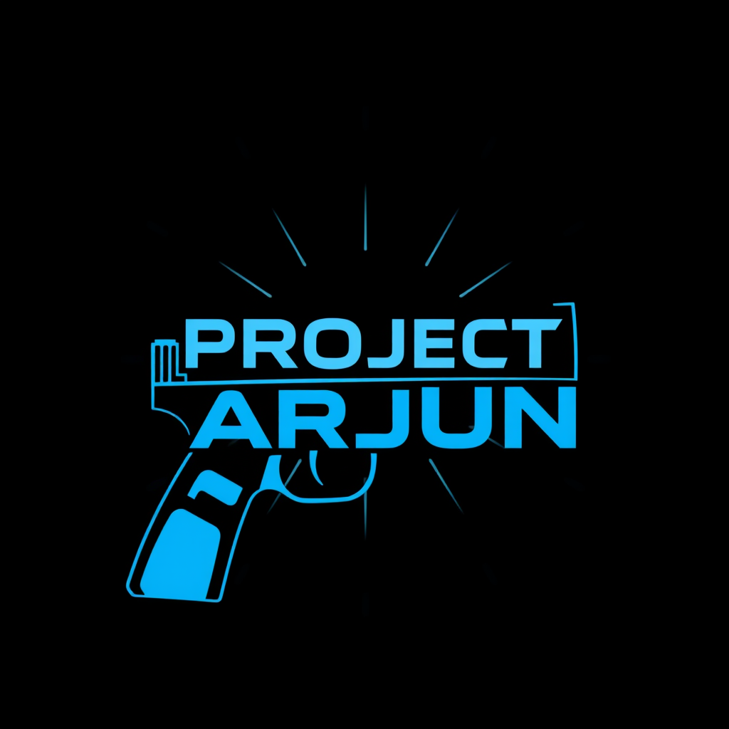 Main logo studio: WE ARE MAKING AN AUTONOMOUS SENTRY GUN CALLED PROJECT ARJUN IT COMBINES PIR SENSOR ULTRASONIC SENSOR AND THERMAL SENSOR MAKE A LOGO FOR THIS BECAUSE W