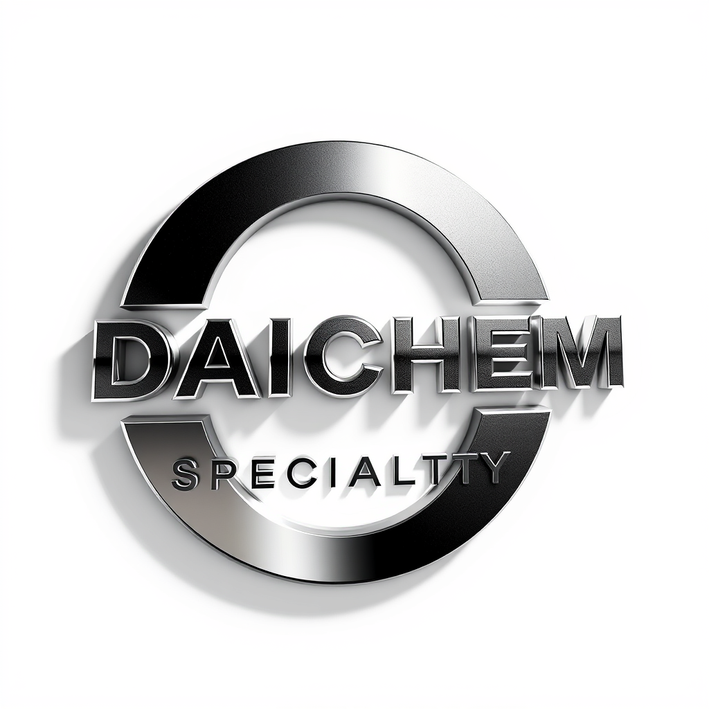 3D Logo idea: 3D logo for DAICHEM SPECIALTIES , three-dimensional render, realistic depth and shadows, glossy or metallic surface, dramatic lighting, centered compo