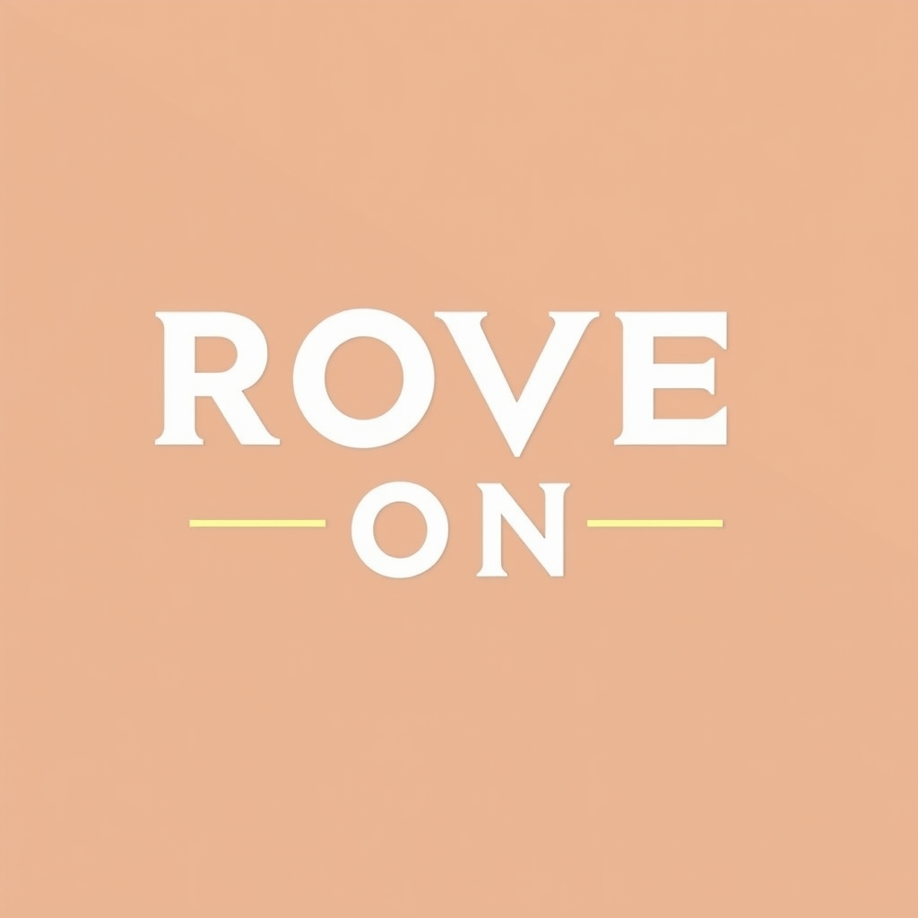 Main logo studio: Create a unique, creative and premium coffee shop logo for the brand “ROVE ON”. The exact name ROVE ON must appear clearly in the logo. Use creative t