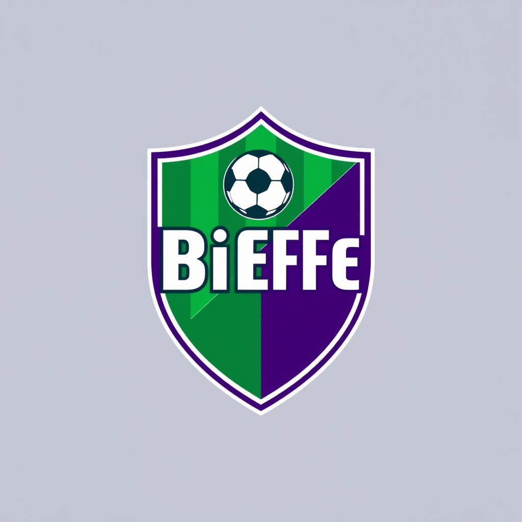 Main logo studio: Create a professional football club crest logo for a fantasy football team called "BiEffe". Main colors vertical stripes green and vertical stripes pu