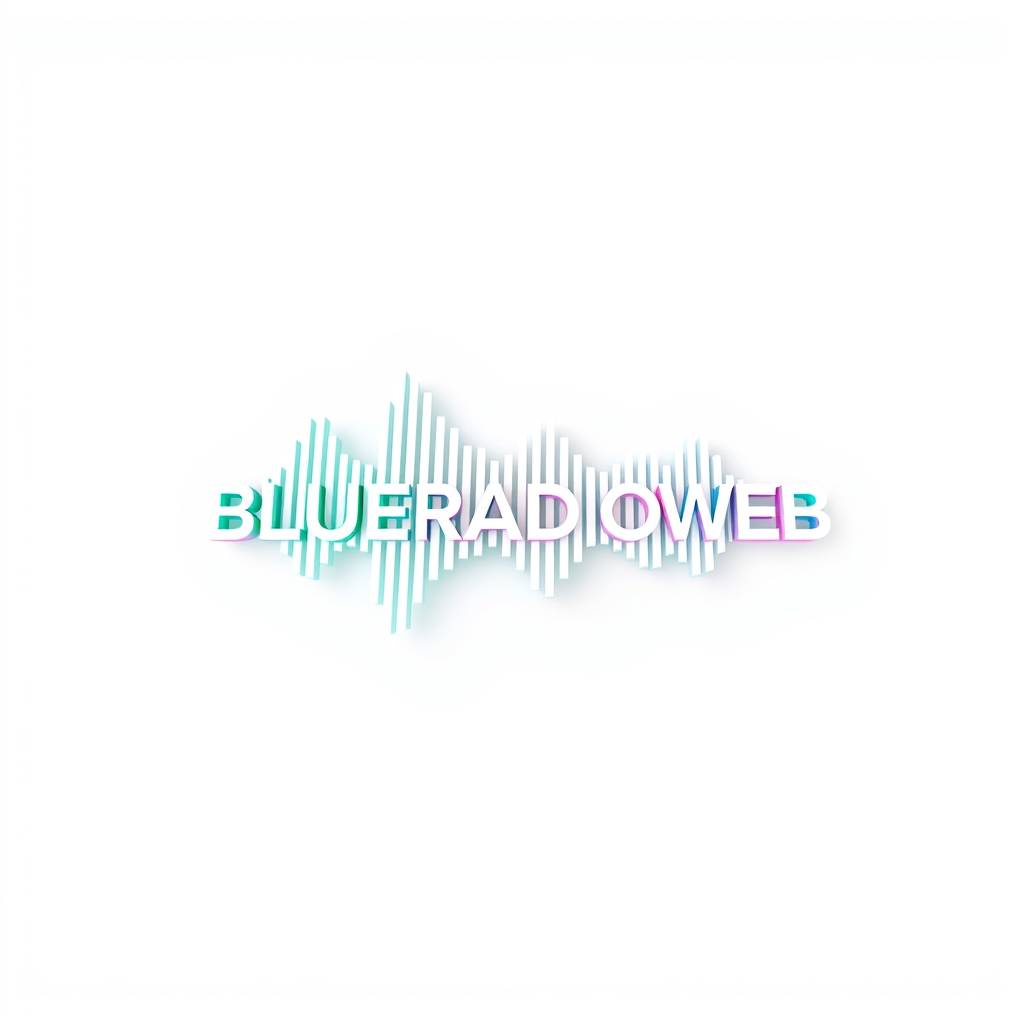 3D Logo idea: 3D logo for BLUERADIOWEB LISTEN TO YOUR MUSIC a music tech brand, 3D sound wave form, neon white green , three-dimensional render, realistic depth and