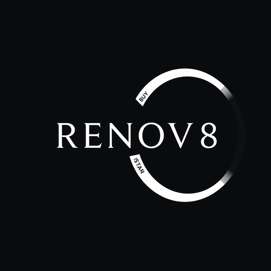 Main logo studio: Create a premium, modern logo for UK property company RENOV8. Make the 8 the main symbol, bold, geometric and shaped like an infinity loop. Inside the