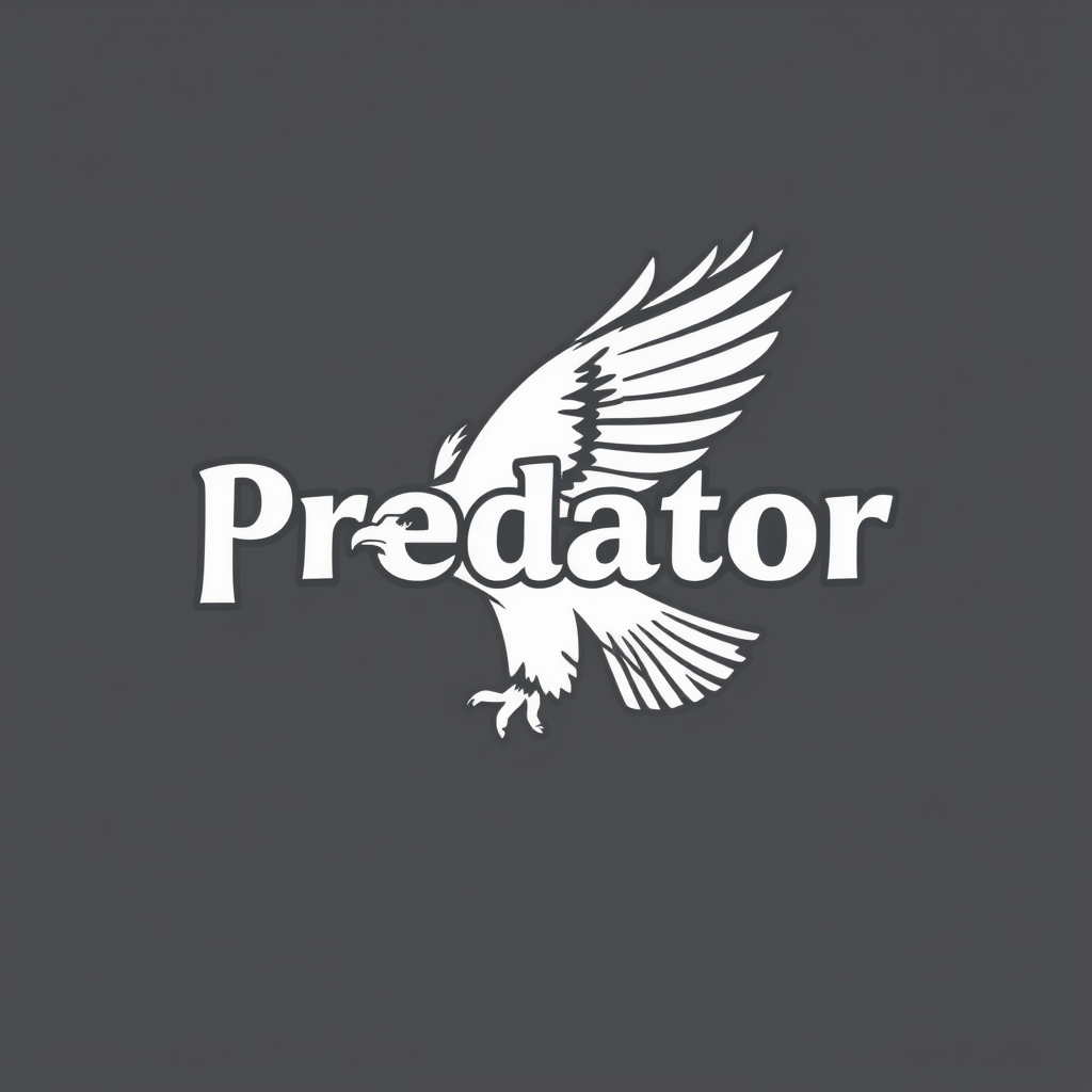 Main logo studio: Mein Logo soll so aus sehen : es gibt einen Schrift zu wo steht Predator und darum flogt ein Adler oder ein Falke der Falke sollte Seitlich über den s