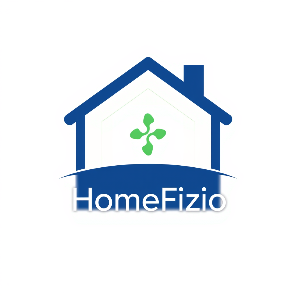 Main logo studio: logo with no background for company called HomeFizio which does physiotherapy. Include a symbol of home and use medical themed colors for the house sy
