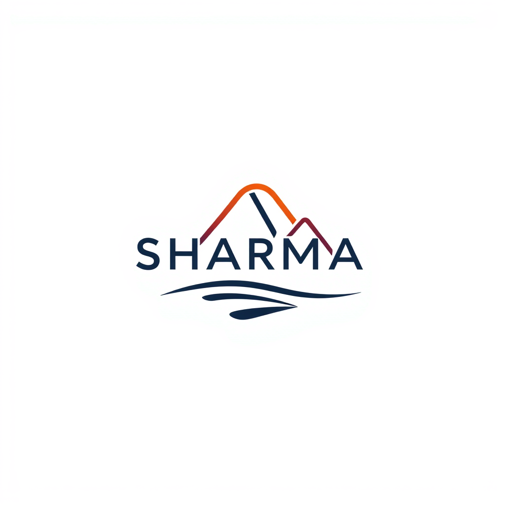 Abstract Logo idea: abstract logo mark for Sharma tour and travels , geometric abstract shape, modern minimalist mark, clean lines, flat vector logo, centered, solid whit