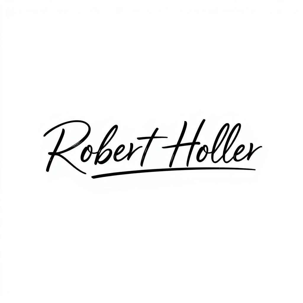 Signature Logo idea: signature logo of the name Robert Holler , elegant handwritten calligraphy, flowing script lettering, personal signature style, delicate pen strokes, 