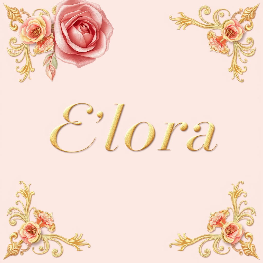 Main logo studio: Create a luxurious, feminine logo for “Élora” using dusty rose pink (#D48A9A) and champagne gold (#D4AF37), with a soft blush pink background (#F8E1E7