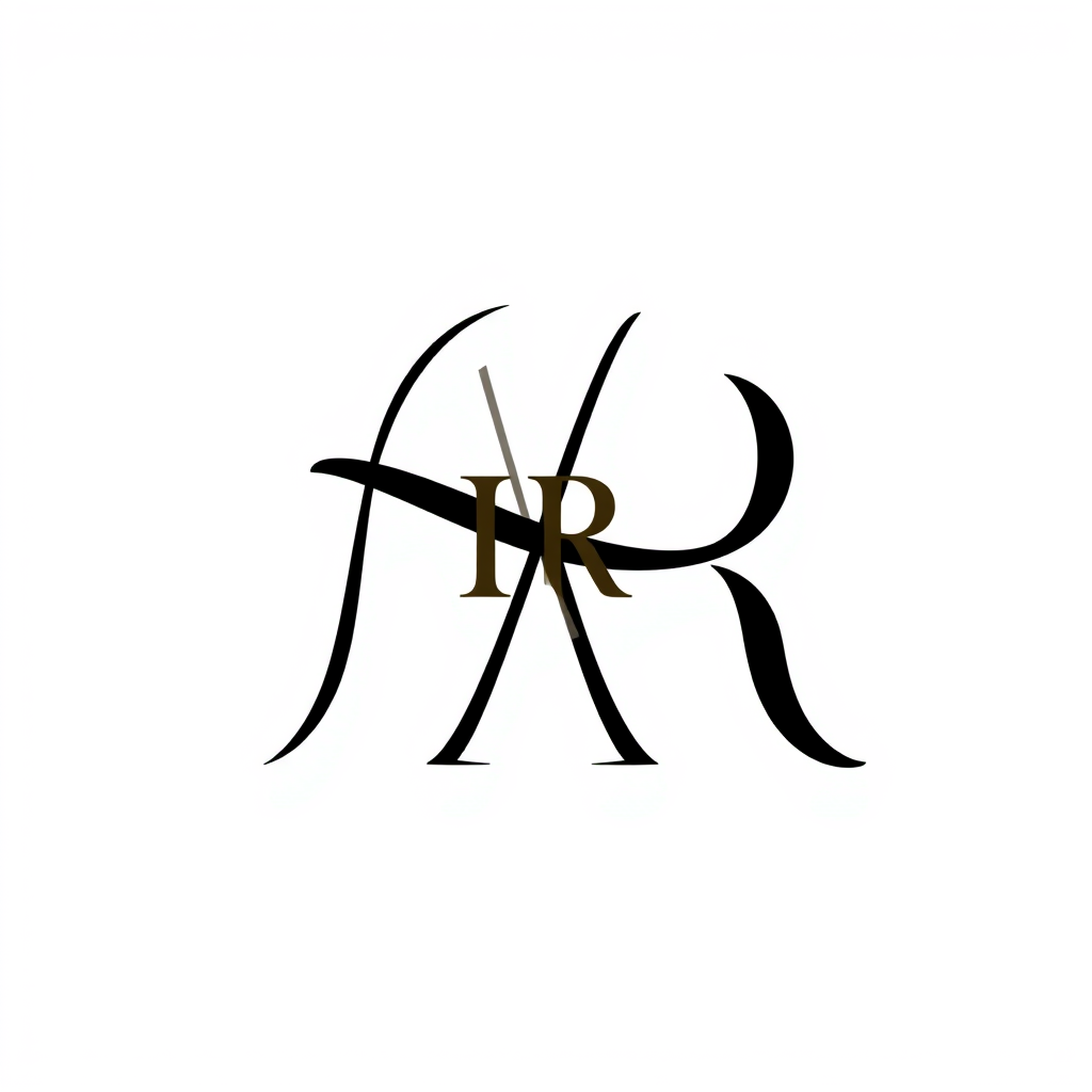Monogram Logo idea: monogram logo combining the letters IR , elegant intertwined letterforms, flat vector logo, centered, solid white background, high contrast, luxury br