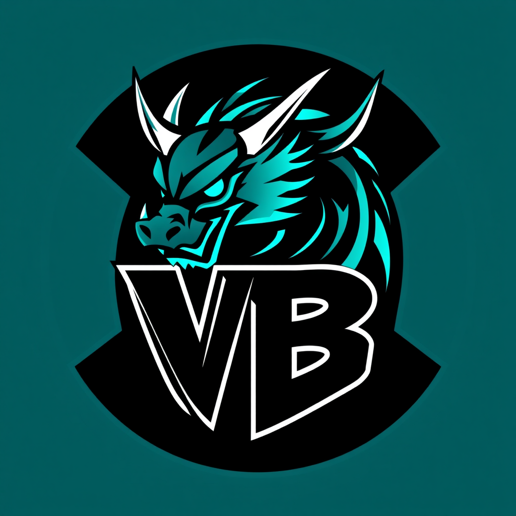 Main logo studio: Hight contrast, hight quality, clean and simple bold esports team emblem logo, a single roaring dragon head, black and shocking and glowing neon teal